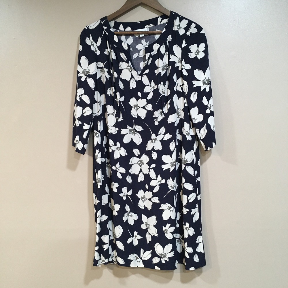 J. Jill Dark‎ Floral Shift Dress Womens Petite S Navy Blue Pockets Wedding Guest